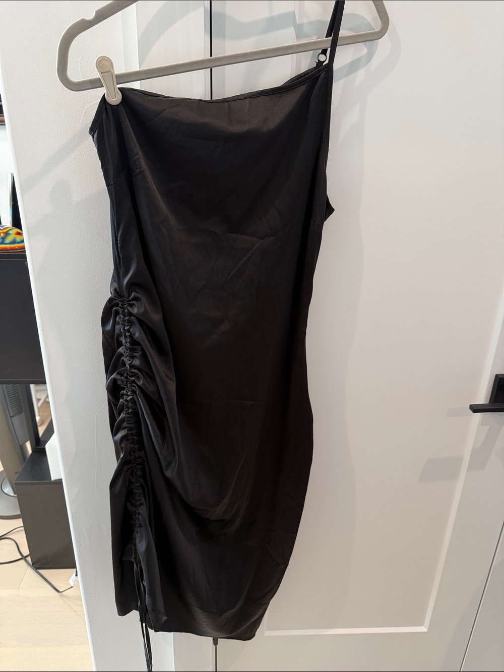 Black Ruched Side Slip Dress - Women